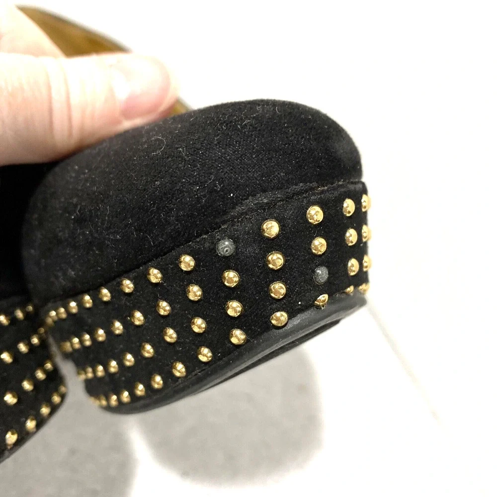 Nine West Gig high heel platform pumps black faux suede & gold studs US size 8M